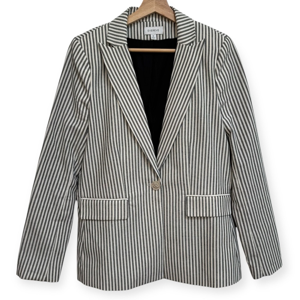 Evereve Striped One Button Notched Collar Blazer Medium